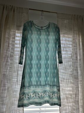 Jean Pierre Klifa Size XS Women's Teal Patterned Shift Dress